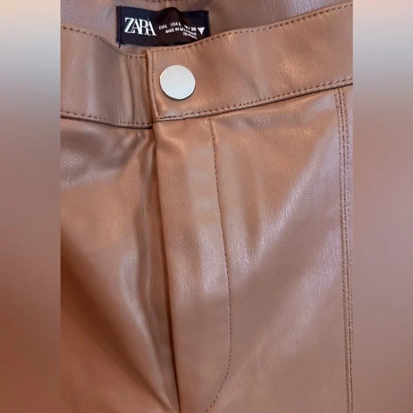 Zara Brown Ankle Pants Faux Learher - Picture 2 of 5